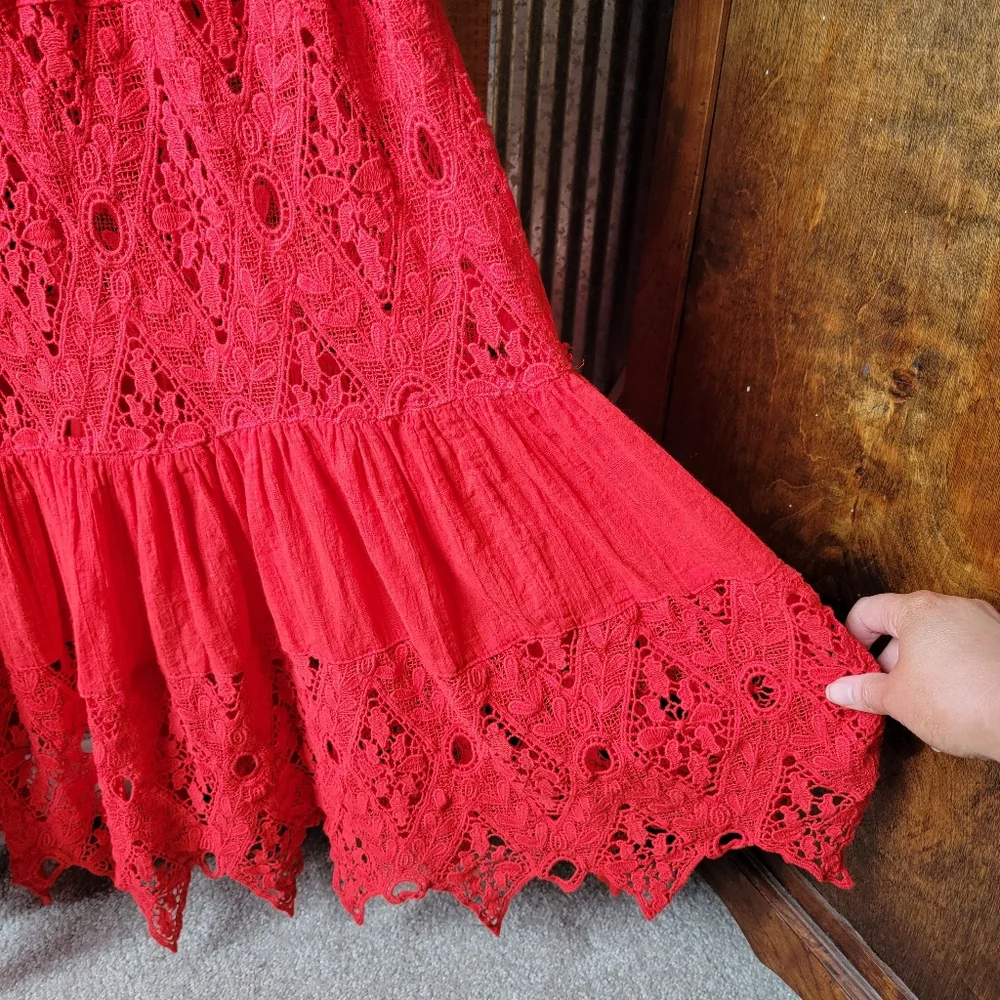 Free People Red Lace Maxi Dress